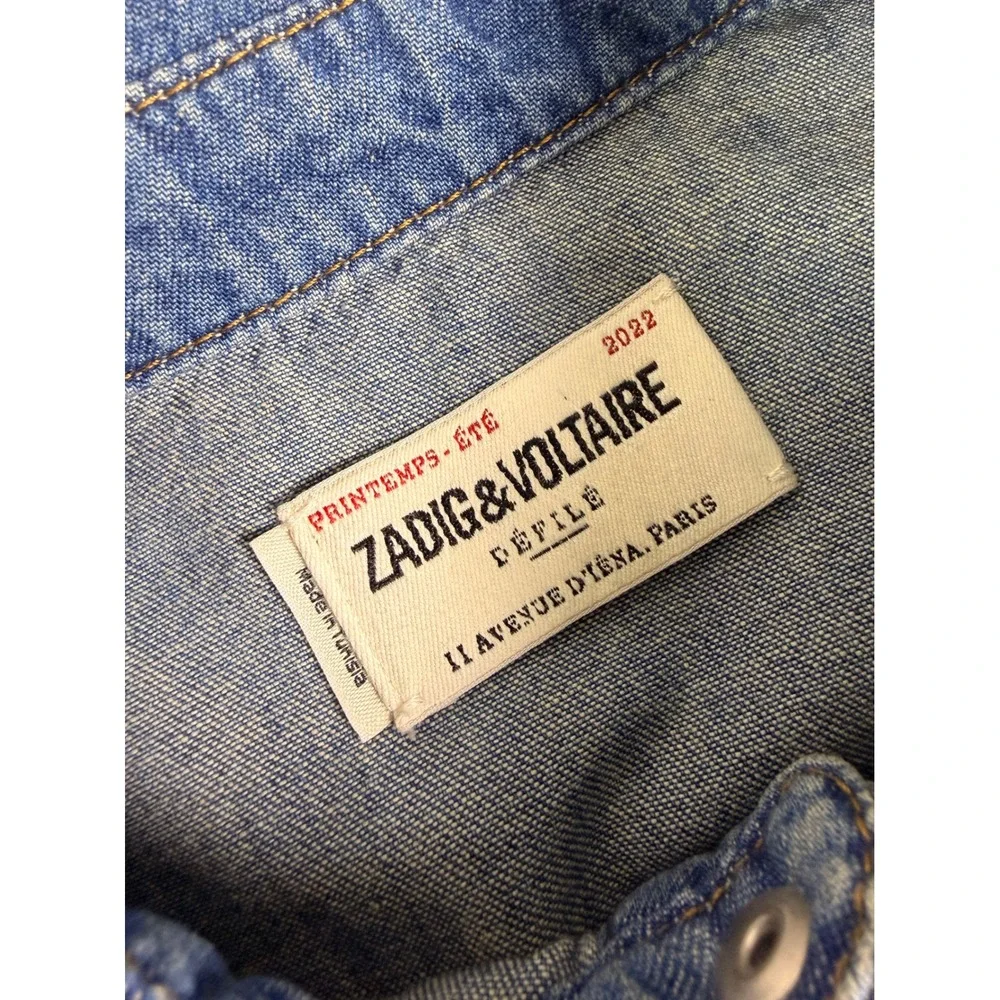 Zadig & Voltaire Thelmus Denim Western Shirt Size Medium Wash Blue Cotton Womens - Picture 5 of 13